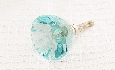 Glass shabby chic aqua crystal style flower 4cm  door knobs BN e8b