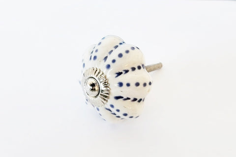 Ceramic shabby chic blue/white dots design pumpkin 4.5cm door knobs C3c