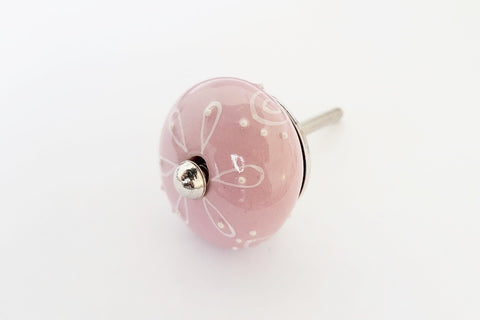 Ceramic shabby chic embossed pink floral design 4cm round door knob BN k4b