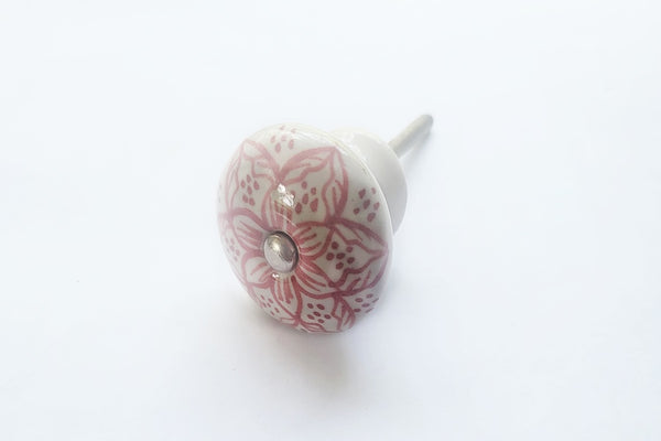 Ceramic red white Moroccan style flower round 4cm door knob BNE