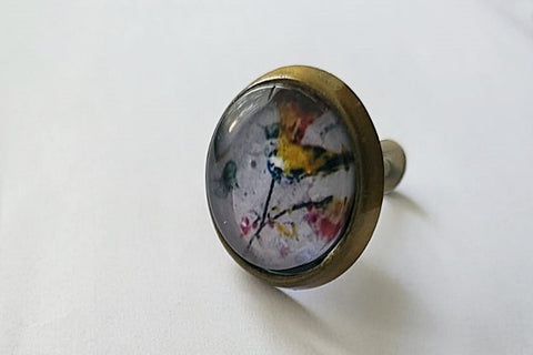 Glass metal retro vintage shabby chic delicate bird 4cm round door knobs RC10