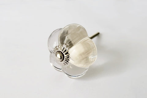 Glass shabby chic clear elegant flower 4cm door knob BN h1b