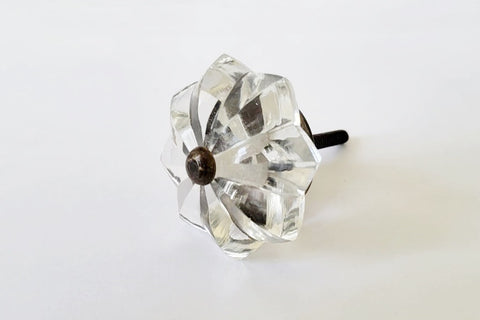 Glass shabby chic clear flower 4.5cm pumpkin door knob F8a