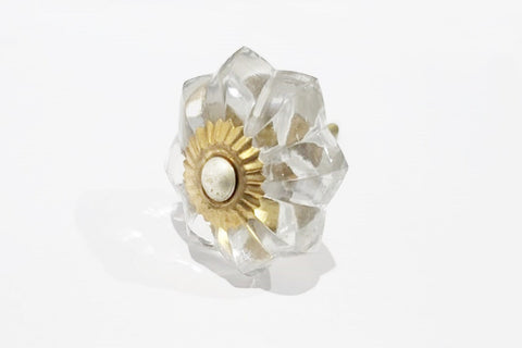 Glass shabby chic clear flower 4.5cm pumpkin door knob F8a