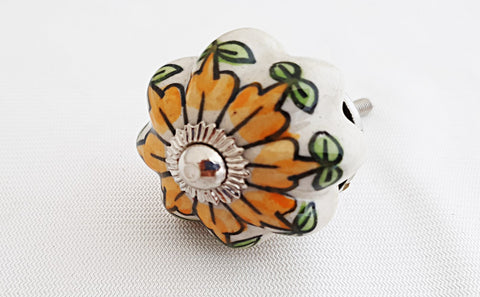 Ceramic orange green flower pumpkin 4.5cm door knob BN e8b