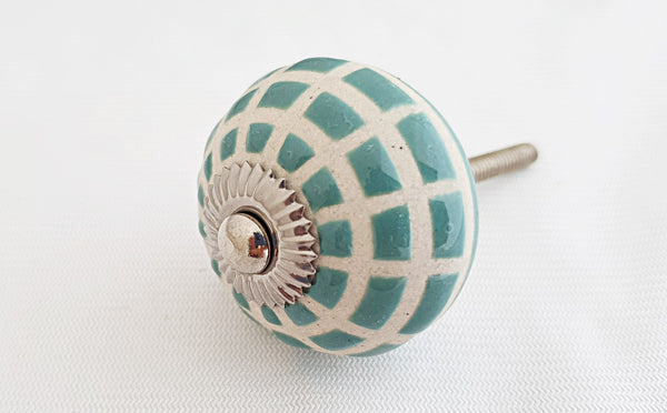 Ceramic aqua ocean blue unique embossed 4cm round door knob BN h5c 7/e7b
