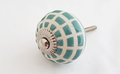 Ceramic aqua ocean blue unique embossed 4cm round door knob BN h5c 7/e7b