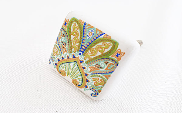 Ceramic green orange 4cm peacock style print square 4cm door knob BN e2c