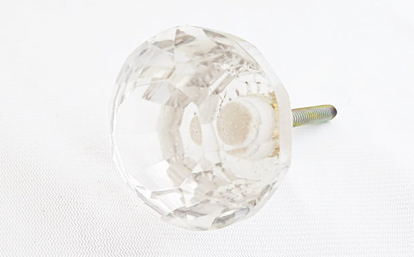 Glass big shabby chic clear natural crystal cut 5cm round door knob BN e12