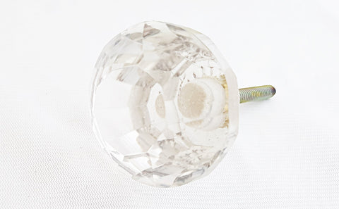 Glass big shabby chic clear natural crystal cut 5cm round door knob BN e12