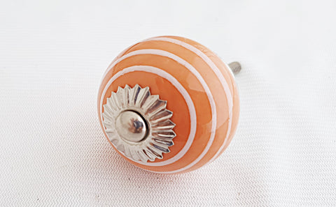 Ceramic orange spiral 4cm round door knob BN c16a