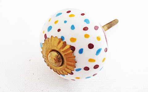 Ceramic colorful dots round 4cm door knob BN e3c