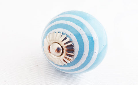 Ceramic shabby chic aqua white spiral 4cm round door knob BN d5b