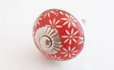 Ceramic spring red shabby chic floral design printed 4cm round door knob C5c