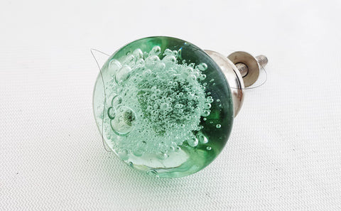 Glass shabby chic green bubble design 4cm round door knob BN k2b