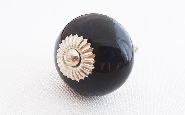 Ceramic plain black 4cm round door knob CF2