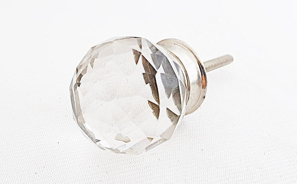 Glass shabby chic natural crystal cut ball 4cm door knob BNE