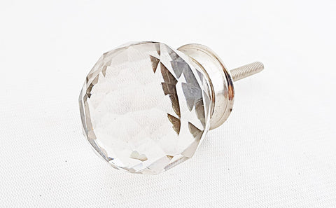 Glass shabby chic natural crystal cut ball 4cm door knob BNE