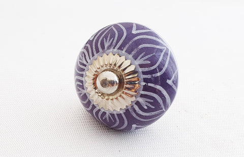 Ceramic purple floral design 4cm round door knob