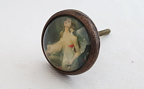 Glass  metal retro vintage style shabby chic angel round 4cm door knob BN k6a