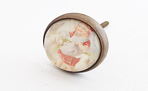 Metal glass vintage style shabby chic print 4cm round door knob RC9