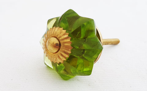 Glass olive green flower 4.5cm pumpkin door knob H3