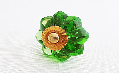 Glass emerald green flower 4.5cm pumpkin door knob