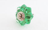Glass shabby chic emerald green flower 4.5cm pumpkin door knob BN c22