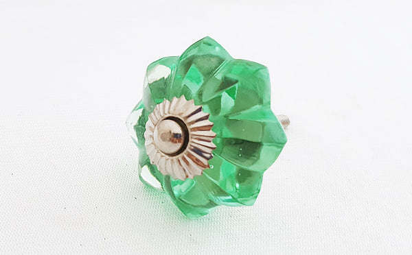Glass shabby chic emerald green flower 4.5cm pumpkin door knob BN c22
