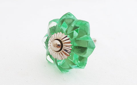 Glass shabby chic emerald green flower 4.5cm pumpkin door knob BN c22