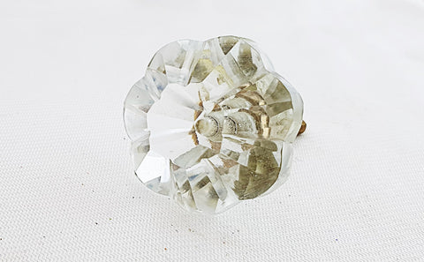 Glass shabby chic clear flower 4cm round door knob