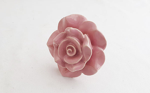 Ceramic big shabby chic pink rose 5.5cm door knob BN V6