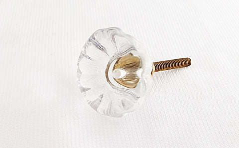 Glass shabby chic clear flower round 3.5cm door knob BNE