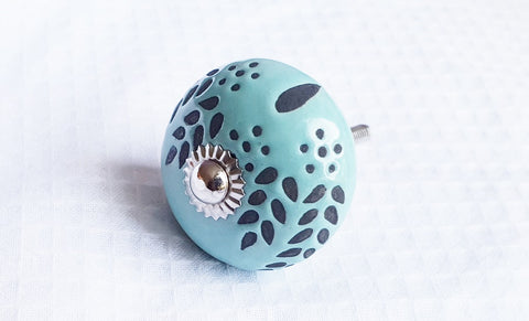 Ceramic aqua ocean green teal vintage retro style embossed 4cm round door knob BN h4a