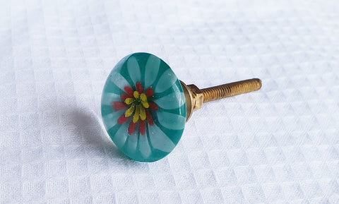 Glass small unique shabby chic green 3cm flower door knobs H9
