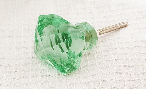 Glass shabby chic green vintage crystal style square 4cm  door knobs BN k3c