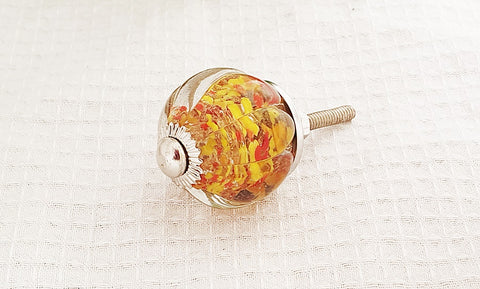 Glass shabby chic crystal style ball red with unique locked yellow flowers 3.5cm  door knobs