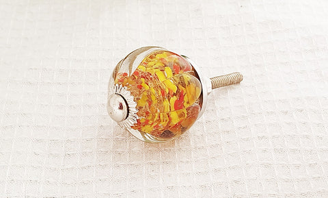 Glass shabby chic crystal style ball red with unique locked yellow flowers 3.5cm  door knobs RC11