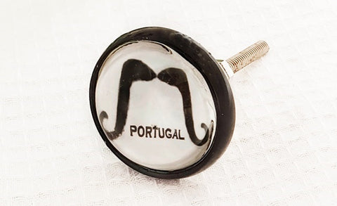Glass metal retro vintage style black white PORTUGAL round 4cm door knob BN h1c