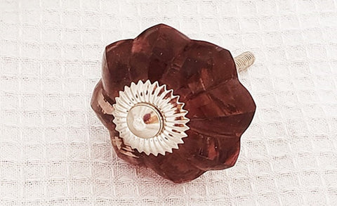 Glass shabby chic purple eggplant flower pumpkin style 4cm  door knobs RC12