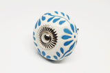 Ceramic white blue turquoise unique funky design flower embossed 4cm round door knob BN S5