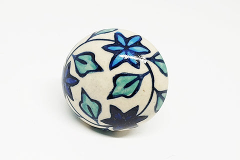 Ceramic blue aqua teal delicate floral design 4cm round door knob pulls handles RC2