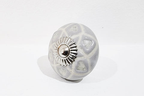 Ceramic grey heart unique embossed 4cm round door knob BN e5a