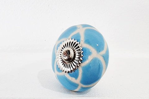 Ceramic shabby chic blue aqua embossed 4cm round door knob