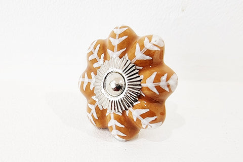 Ceramic brown white floral 4.5cm pumpkin door knob BN d8b