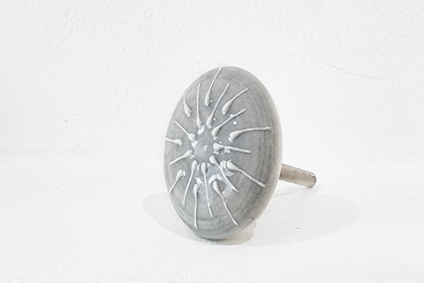 Ceramic grey white delicate embossed design 4cm round door knob A7