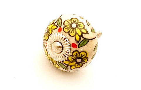 Ceramic beautiful yellow floral style 4cm round door knob