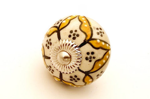 Ceramic unique yellow moroccan style 4cm round door knob B15