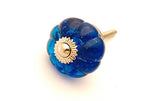 Glass small turquoise blue flower 3.5cm round door knob