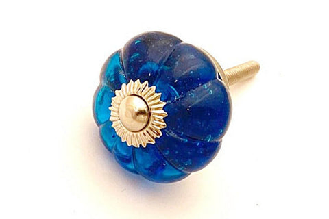 Glass small turquoise blue flower 3.5cm round door knob RC12
